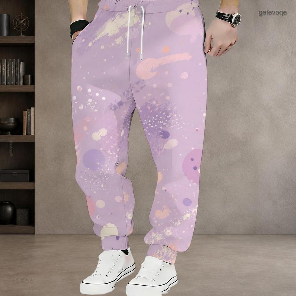 Men S Plus Size Geometric Printed Jogger Pants Black Gold Silver Drawstring Waist Side Pockets Cuffed Ankle