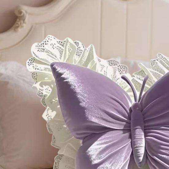Butterfly Throw Pillow Plush Butterfly Shaped Pillow with Lace Edge Decorative Cute Stuffed Hugging