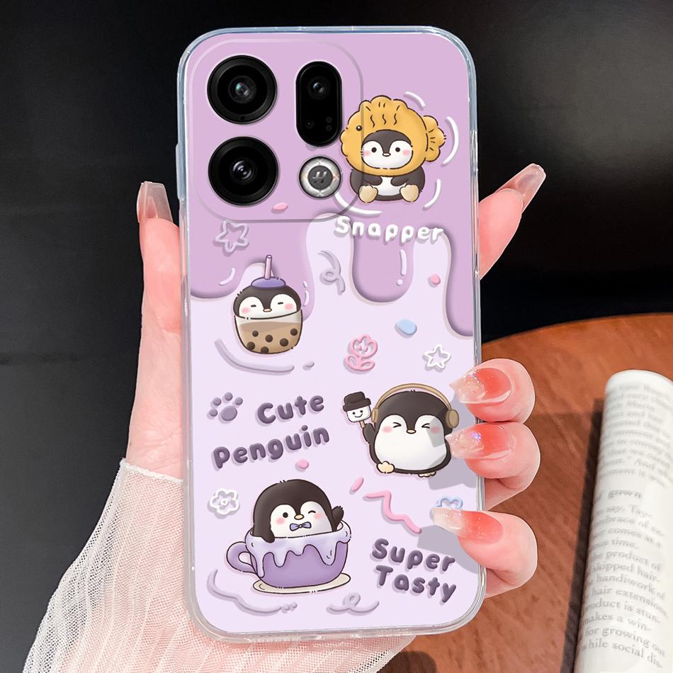 For Oppo Find X9 X8 X7 Pro Phone Cover Lovely Animal Cartoon Soft TPU Clear Silicone Case For Oppo Find X7 Ultra X 9 X 8 Bumper