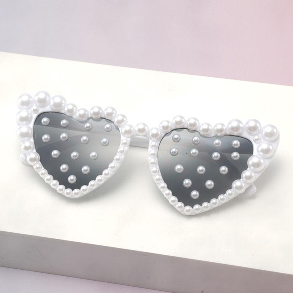 Fashion Sunglasses Fashionable Love Pearl Sunglasses Heart Shaped Sunglasses Anti-Ultraviolet For Party Cycling Outdoor Sports