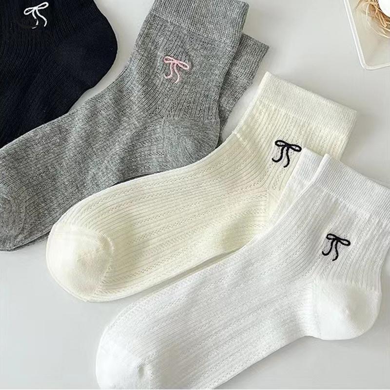 Women's Socks New Style Pure Color Sweet Lolita Socks Bow Socks Thin Cotton Mesh Socks