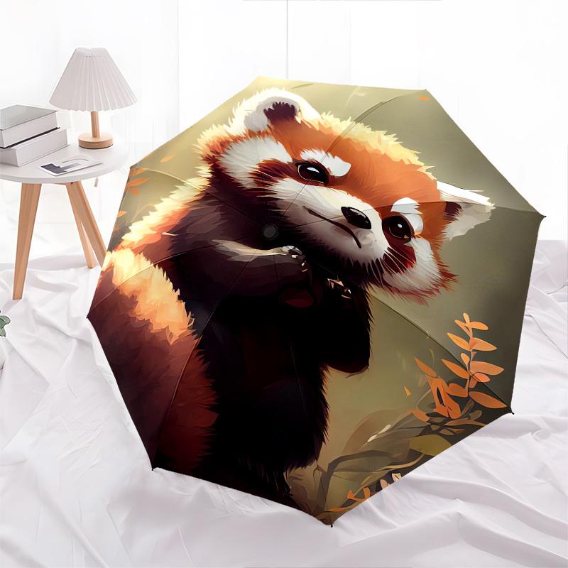 Red panda, Digital art- Automatic Umbrella, Four Seasons Portable Folding Umbrella, Suitable for Men and Women, Travel, Daily Compact Umbrel