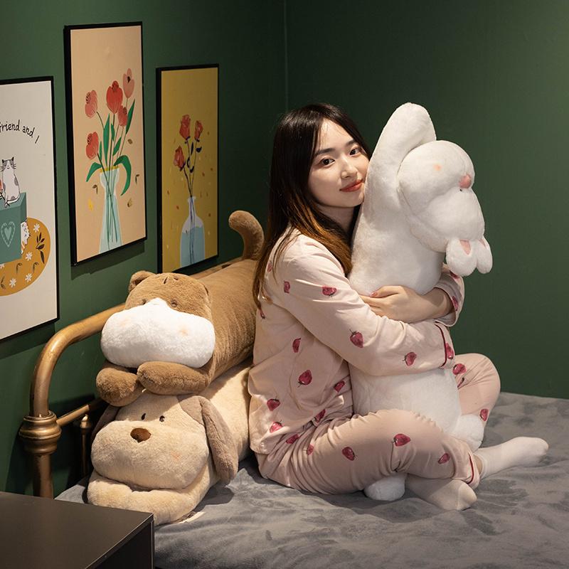 Kawaii Giant Animal Long Pillow Lying Bunny Big Mouthed Cat Cartoon Stuffed Cute Pug Doll Baby Sleep Cushion Pillow  Xmas Gifts