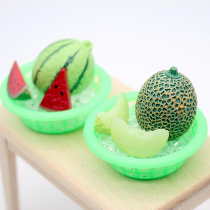 1/12 Dollhouse Simulation Iced Watermelon Cantaloupe Model Dollhouse Mini Fruits Toys Dolls House Kitchen Accessories