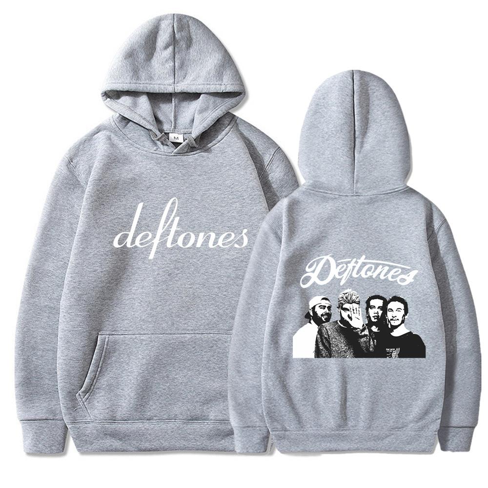 Deftones Hoodie Rote Rockband Merch Nu Metal Grunge Y2K Streetwear Unisex Langarm mit Bandfoto-Aufdruck