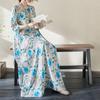 Lazy Wind Pleated High-waisted Thin Fashion Dress Literary Sweet Temperament Printing Ageing Casual Swing Dress Female