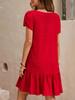 V-Neck Solid Color Loose Casual Short-Sleeved Dress