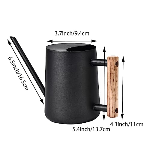 IMEEA Watering Can, 1000ml, Stainless Steel with Wooden Handle, Stylish Gardening Tool, Black