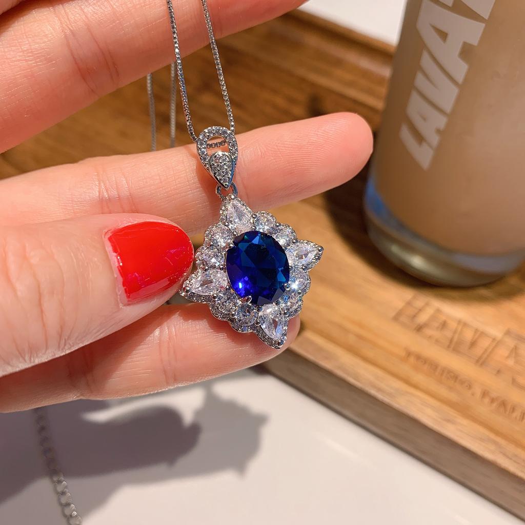 Jewelry Popular Simulation Blue Glass Pendant Necklace Ring Set Hanging 10 * 12 Ring 8 * 10