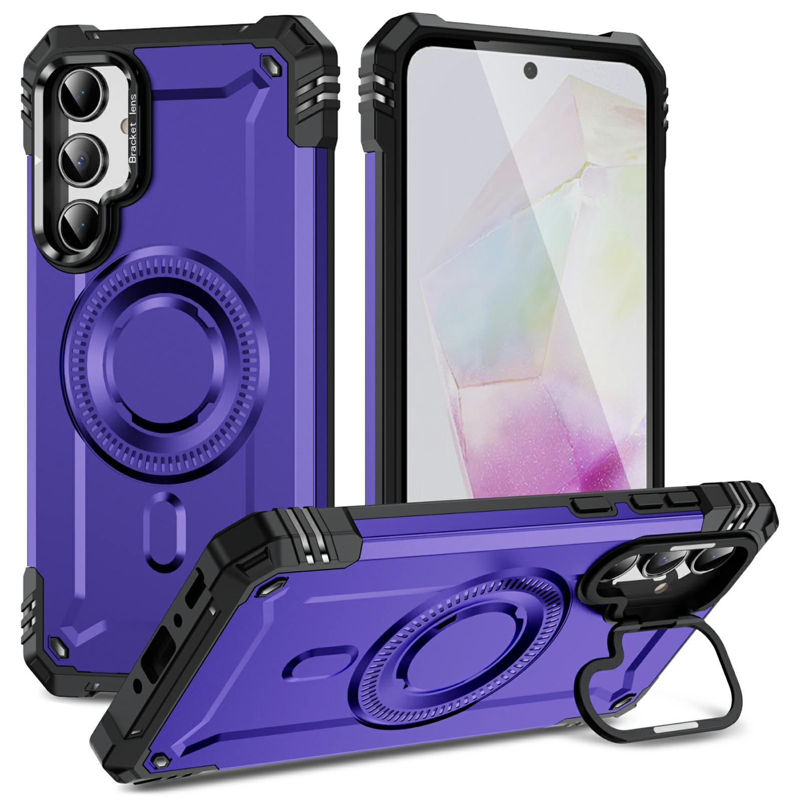 

For Samsung Galaxy A35 5G Magnetic Case Lens Kickstand PC+TPU Shockproof Phone Cover Purple