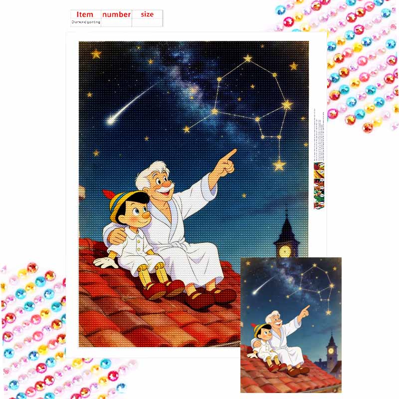 Disney Pinocchio and Geppetto diamond painting mosaic art kit 5D handmade diy gift home decoration Round 20x30cm