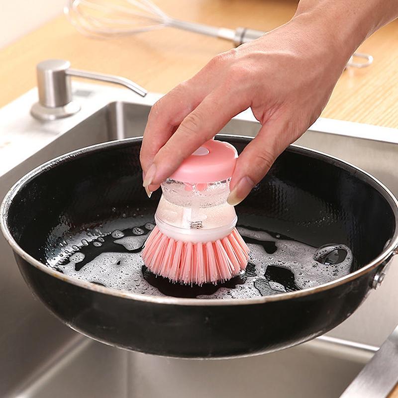 Kitchen Wash Pot Dish Brush Washing Utensils With Washing Up Liquid Soap Dispenser Household Cleaning Accessories