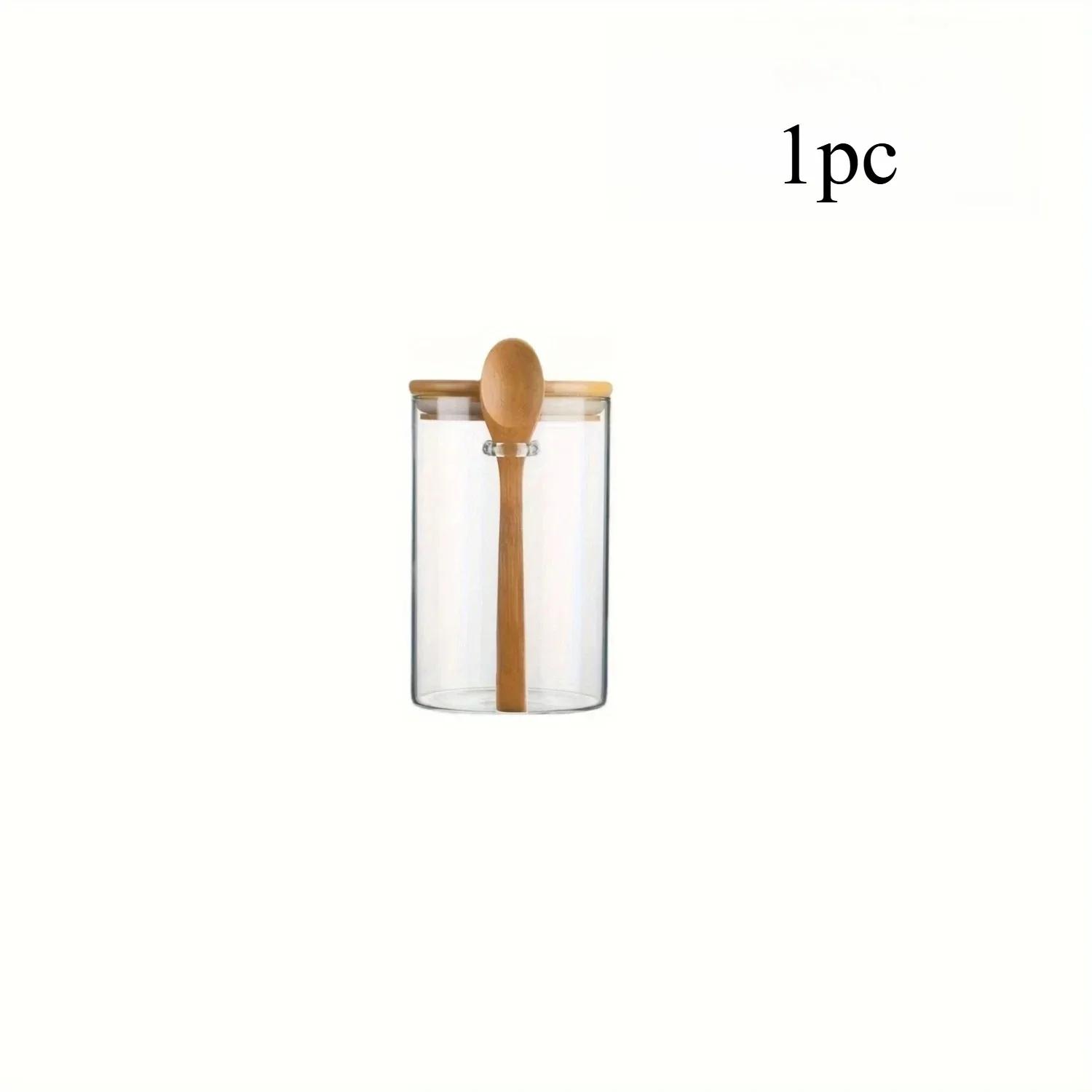

280ml Airtight Glass Jars with Bamboo Lids and Spoons 18oz Transparent Glass Bulk Food Storage Jar for Spices, Beans, Tea