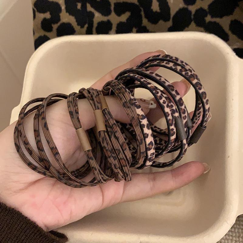 5 Stück Koreanischer Stil Vintage Leopardenmuster Haarbänder Hohe Elastizität Tägliche Basis Pferdeschwanz Gummibänder Haargummis Seile Mädchen Kopfschmuck