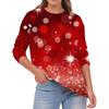 Women's Fashion Casual Christmas Print Round Neck Solid Color Long Sleeve Top