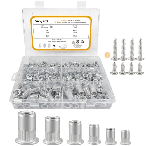 235-Piece Rivet Nut Set, M10, M8, M6, M5, M4, and M3, Aluminum, Blind Nuts, Lobster Nuts, Pull Rivets, and Nut Rivets
