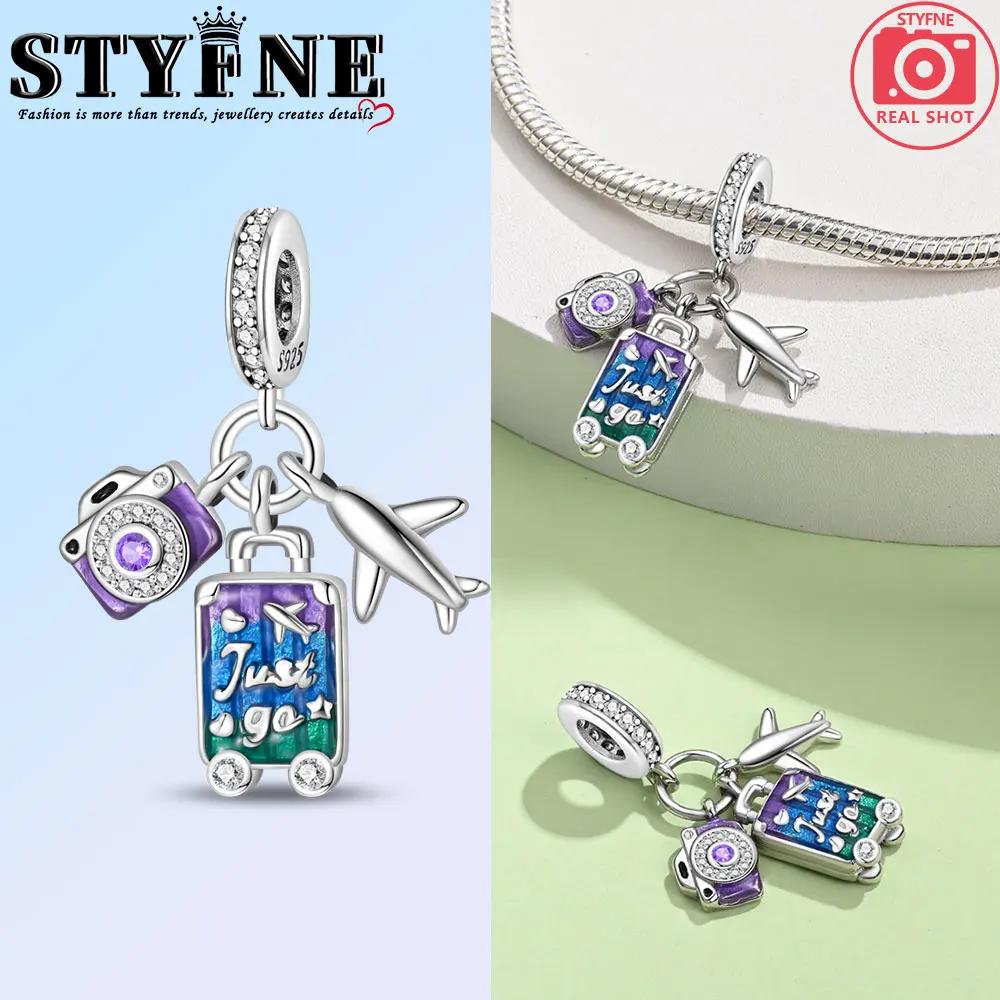 Copper Fashion Colorful Travel Luggage Charms Beads Fit Original Bracelets Diy Anniversary Jewelry For Wome