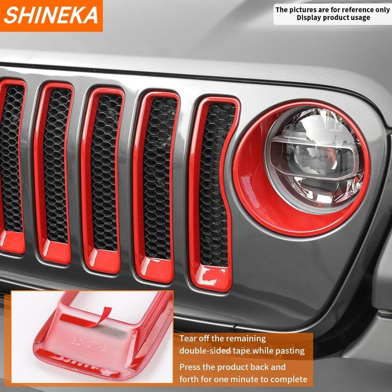 SHINEKA ABS Car Exterior Front Headlight Lamp & Racing Front Grille Decoration Cover for Jeep Wrangler JL Gladiator JT 2018 Up
