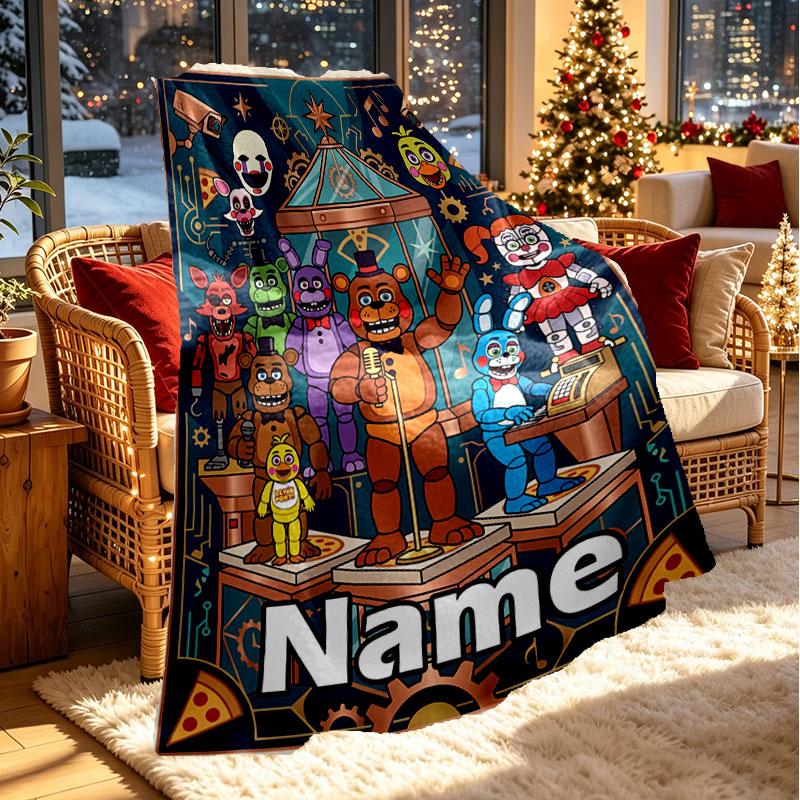 Custom Name Personalized Five Nights at Freddy's Print Blanket, Home Decor, Bedroom, Sofa, Camping, Couch, Gifts for Birthday Christmas