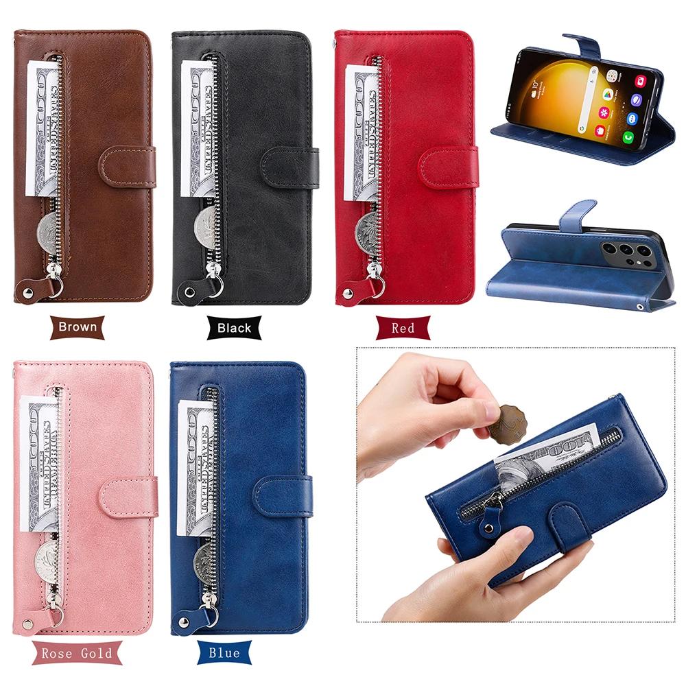 Leather Zipper Flip Wallet Case For Samsung Galaxy S24 S23 FE A05 A05S A14 A15 A23 A24 A33 A34 A53 A54 A73 M54 M34 Phone Cover