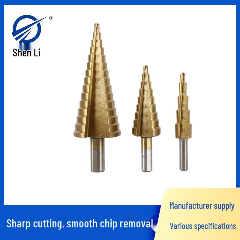 Shenli Titanium-Plated High-Speed Steel Step Drill Bit, 4-12mm, for Metal Drilling and Hole Opening.