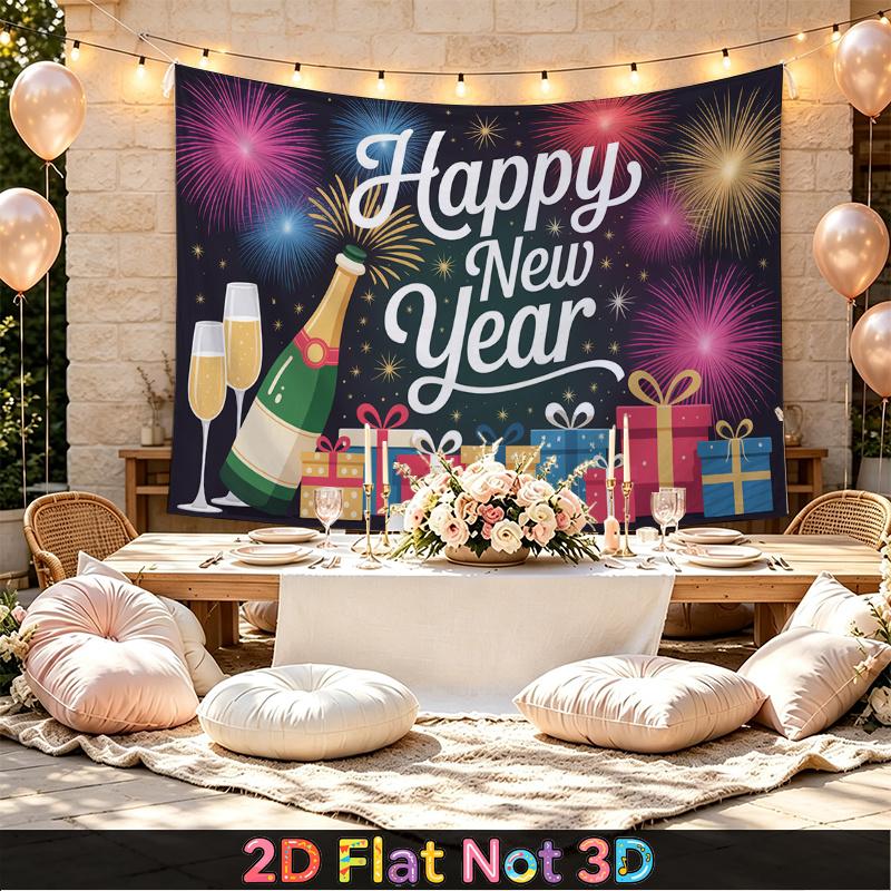 Party Backdrop New Year Fireworks Flat Champagne Multi Layered Celebrations Photo Booth Decor Front Door Decor