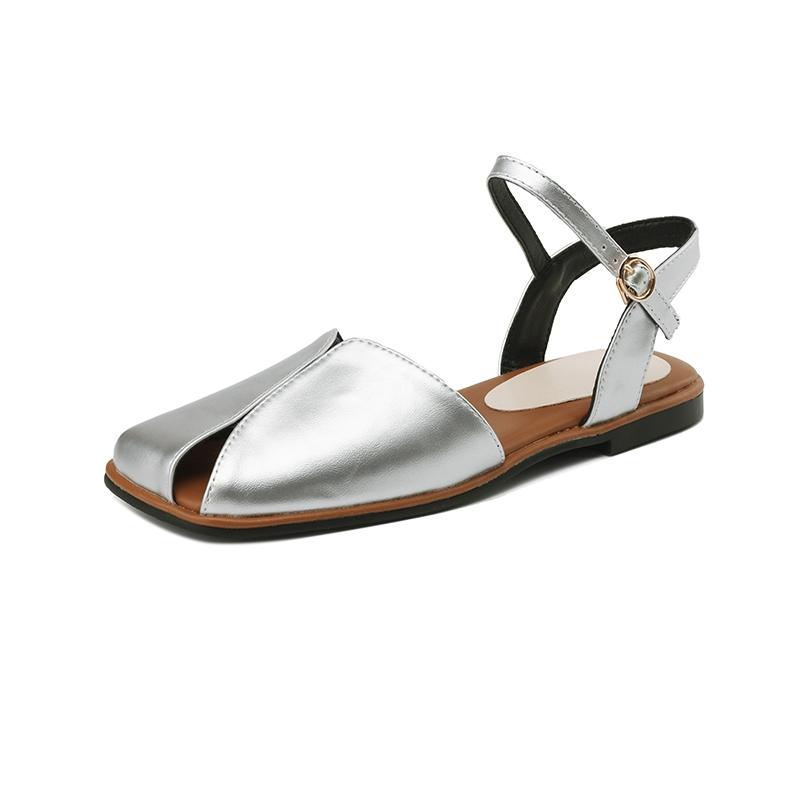 Fashion Women's New Spring/Summer Square Headed Elastic Belt Comfortable Low Heel Large Headed Muller Sandals