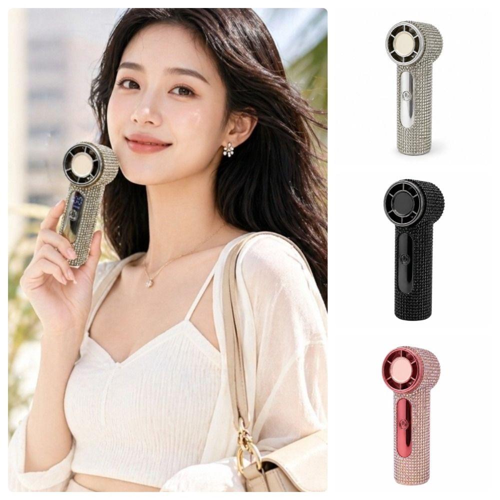Strong Wind Rhinestone Handheld Fan Digital Display Mini Fan Portable Electric Fan  Summer