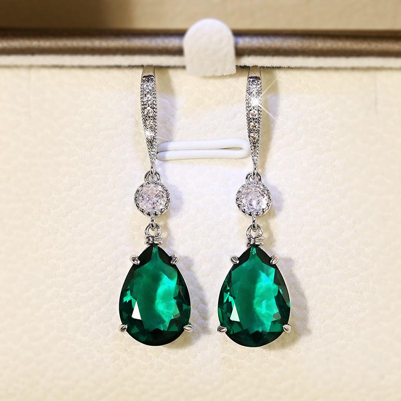 Simple Anti Emerald Water Drop Earrings Charm Women  Sterling Silver Fine  Prevent Allergy Party Accessories Gifts