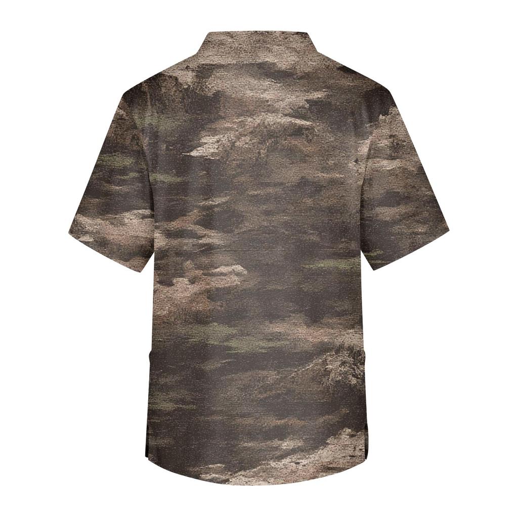 Men's Printing Short Sleeve V-neck Working Blouse Chest Pocket Carer Top