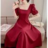Plus Size Women's Retro Hepburn Little Black Dress - Waist-Cinched Slimming Square Neck for 2026 Summer