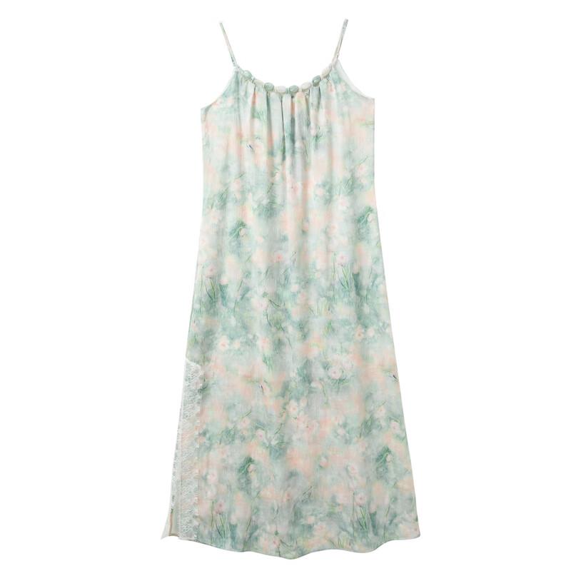 Sancai Sommer Perlenarmband Ölgemälde Druck Maxikleid