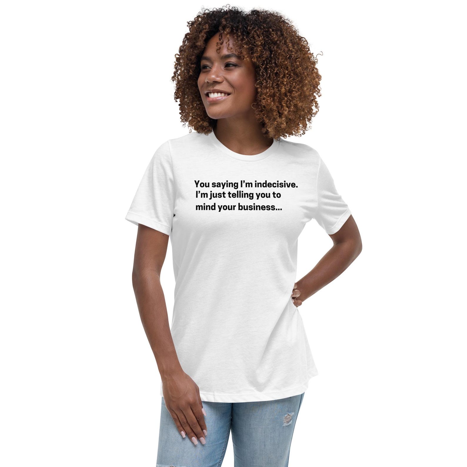 Mind Your Business: Playful Indecisive Statement Tee for Women - Relaxed Fit Casual Shirt (Black) M