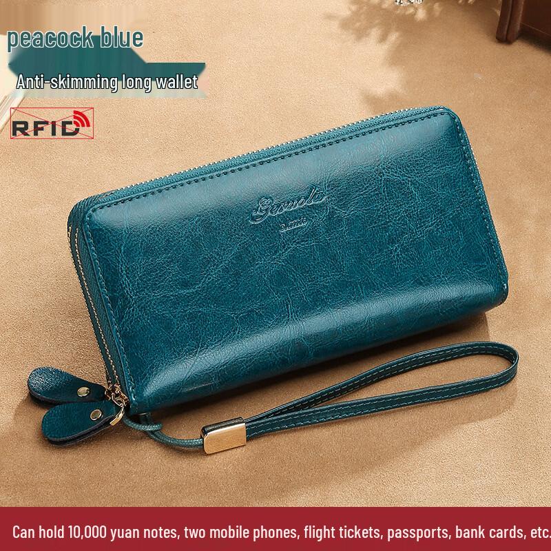 GERUOLA Genuine Leather Double Zipper RFID Blocking Long Wallet