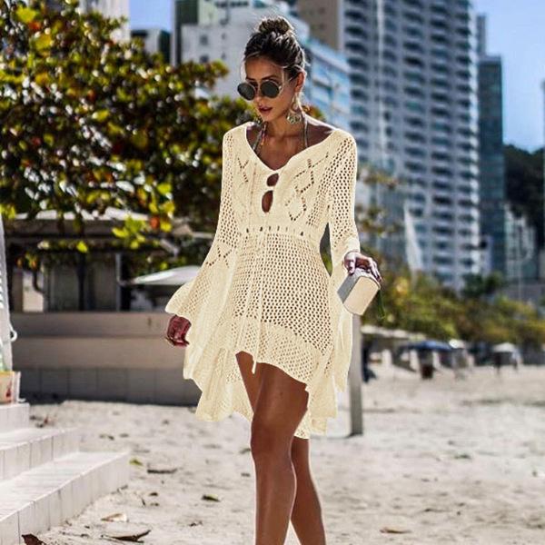 Vestito da spiaggia estivo sexy in maglia da donna, con protezione solare, traforato, per la spiaggia