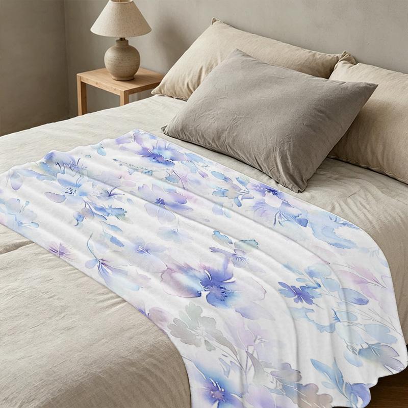 Pill-Resistant Flannel Blanket, Delicate Watercolor Floral, Soft & Skin-Friendly, Warm Cozy for Home All Seasons, Perfect for Christmas & Halloween