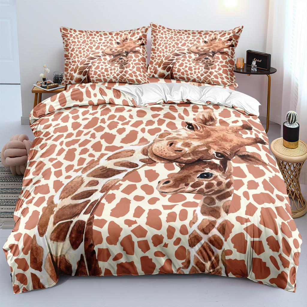 Wild Animal Giraffe Duvet Cover, Giraffe Family Bedding Set for Kids Boys Adults,Colorful Geometric Stripe Decor Comforter Cover