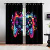 Rainbow Neon Cyberpunk City Gamepad Full Print Curtain Set Dark Base Futuristic Tech Gaming Blackout Curtains For Teen Boys