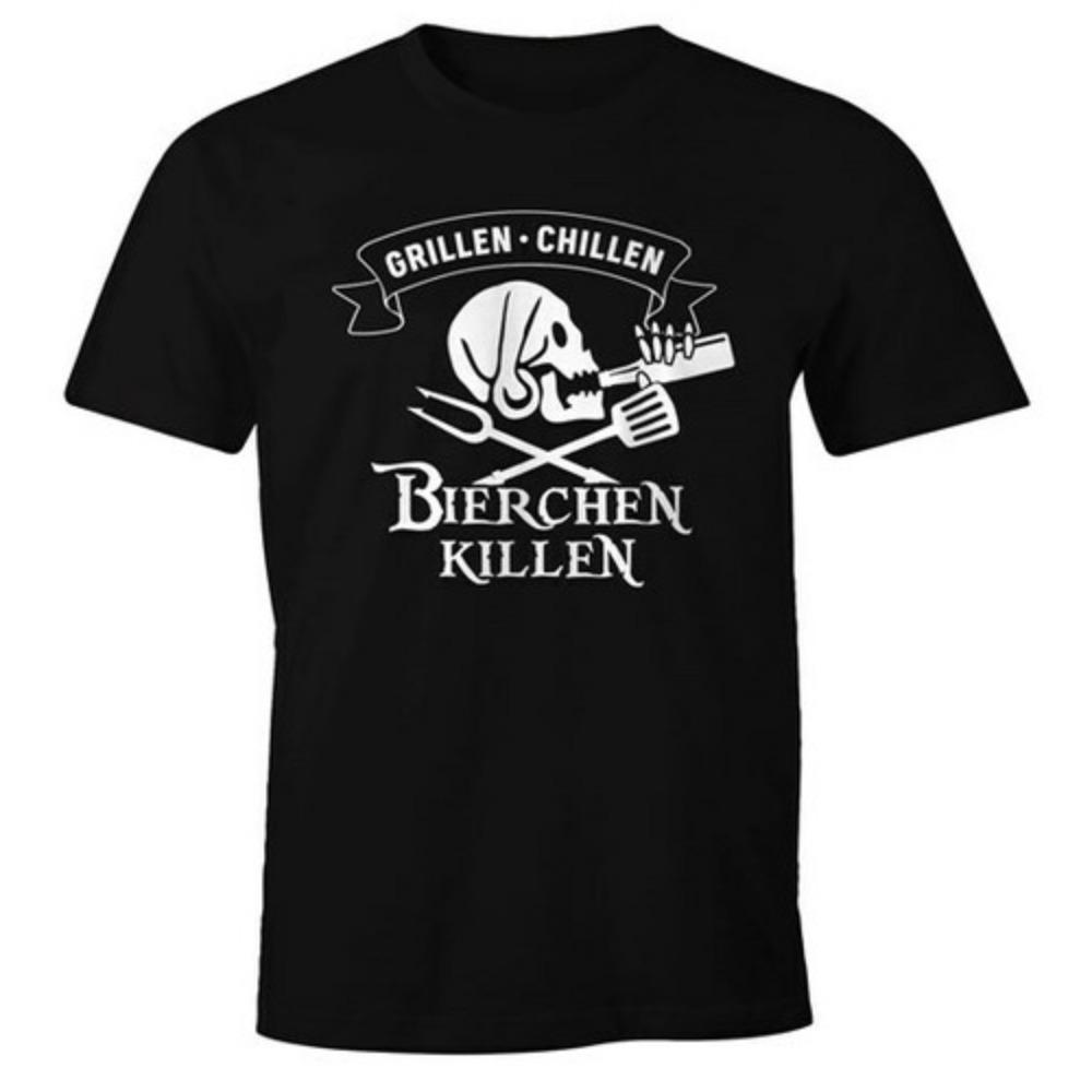 Mens T-Shirt Grilling Chillin Beerchen Killen Pirate Skull Beer Saying Funny M