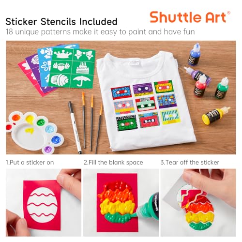Shuttle Art 3D Fabric Paint Set, 45 Colors, 30ml each, Metallic Colors, Washable, Durable, Paintbrush, Stencil, and Palette Included, Perfect for DIY