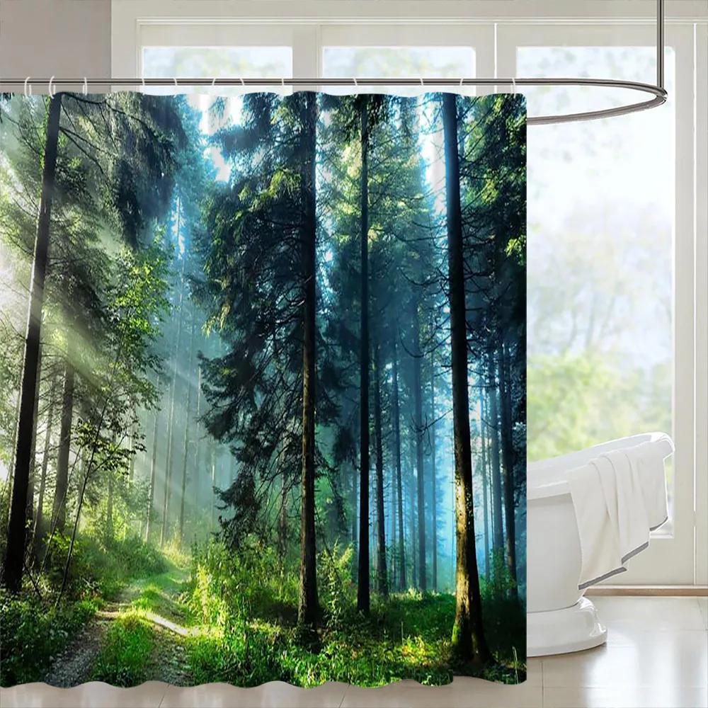 Tropical Forests Shower Curtain Aesthetic Woods Bird Fabric Bathroom Curtain Natural Scenery Home Decor Bathroom Accessories Set