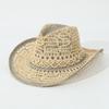 New Hot Sale Curved Brim Hollow Denim Straw Hat, Painted Gradient Sun Beach Fedora, Summer Vacation Cap