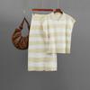 Fashion half-zip olo collar striped knitted short-sleeved suit women's casual wide-leg pants summer two-piece suit