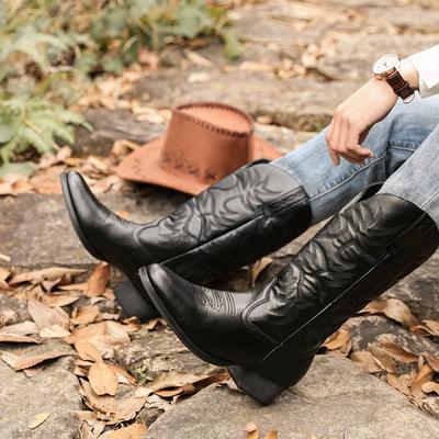 Botas vaqueras occidentales bordadas para hombre 10AMioeert Heritage, punta redonda, suela de tacón de madera