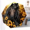 Automatic Folding Umbrella with Horse & Sunflower Design - Portable Collapsible 8-Rib Umbrella for All Seasons, Stylish Outdoo