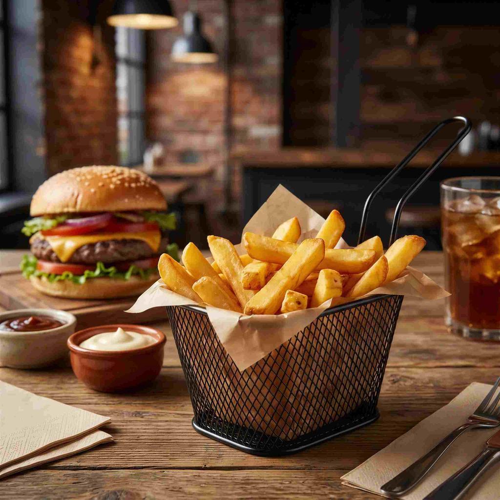Mini Fries Basket Black 350Ml Powder Coated For Serving Dishes