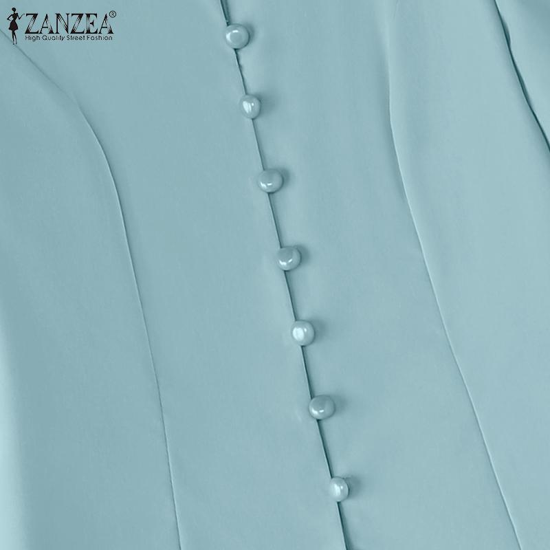 ZANZEA Blusa Casual de Verano para Mujer con Cuello en V, Manga Corta y Corte Slim