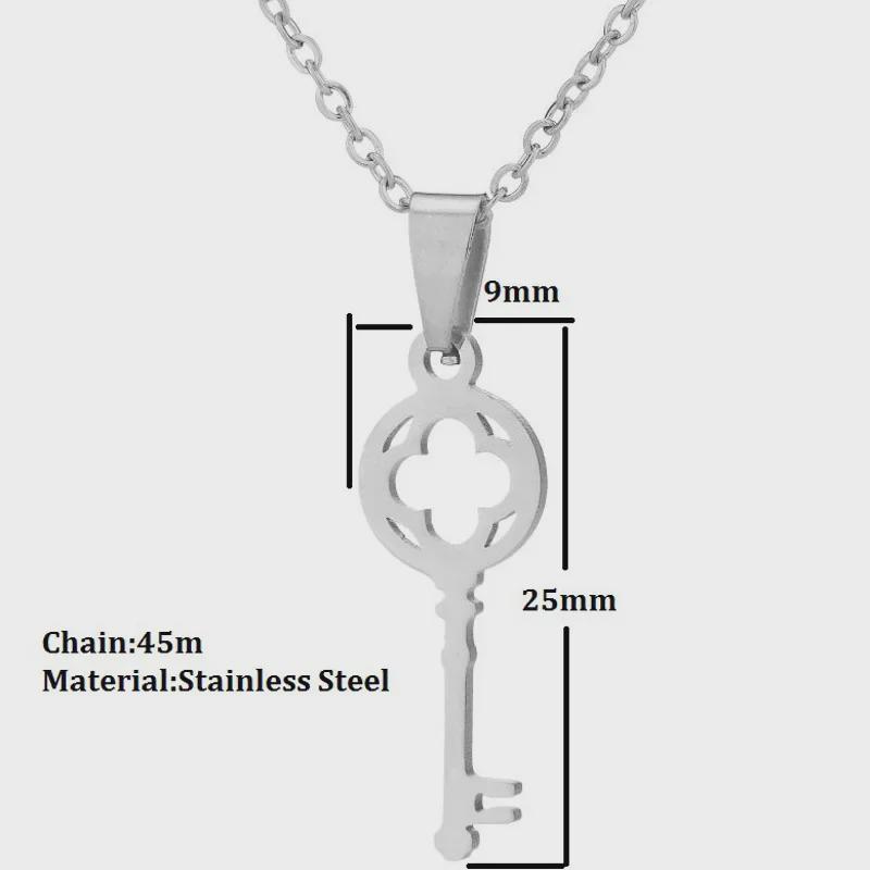 Collier avec pendentif clé géométrique creux de style coréen