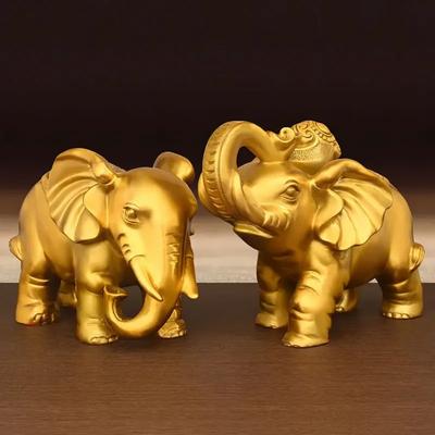 1pairs Pure Copper Elephant Ornaments Auspicious Wine Cabinet Living Room Decor Home Store Sculptures