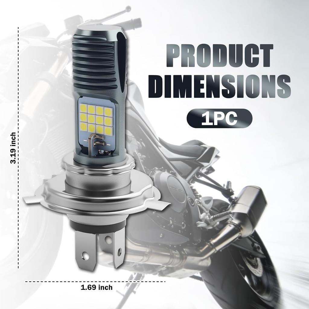 12-80V Motorcycle H4 Headlight Bulb,High Brightness Motorcycle Headlight Bulb with 3030 Chips for Replacing High & Low Beam,IP65 Waterproof H4 LED